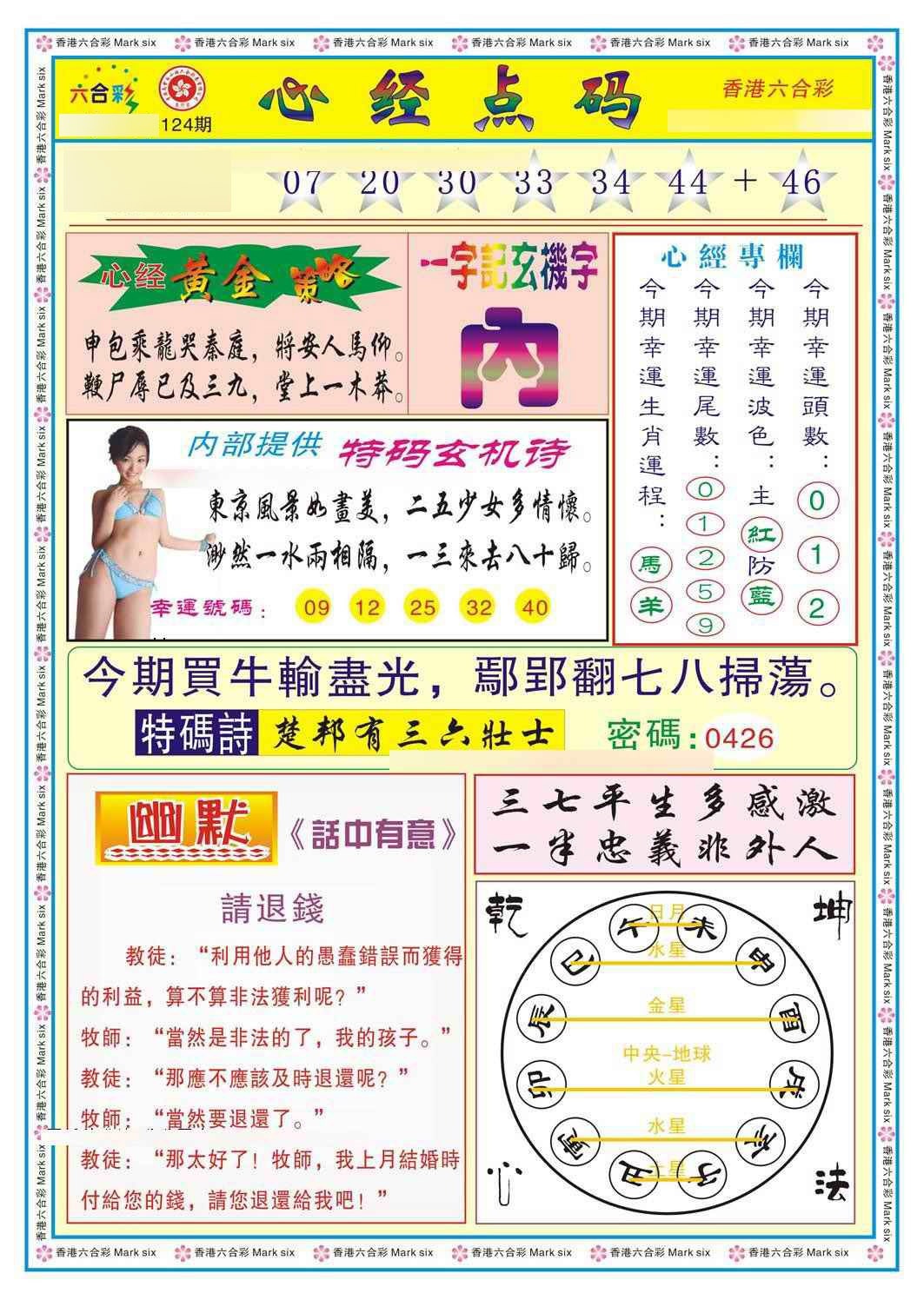 六合彩124期心经点码b（新图）