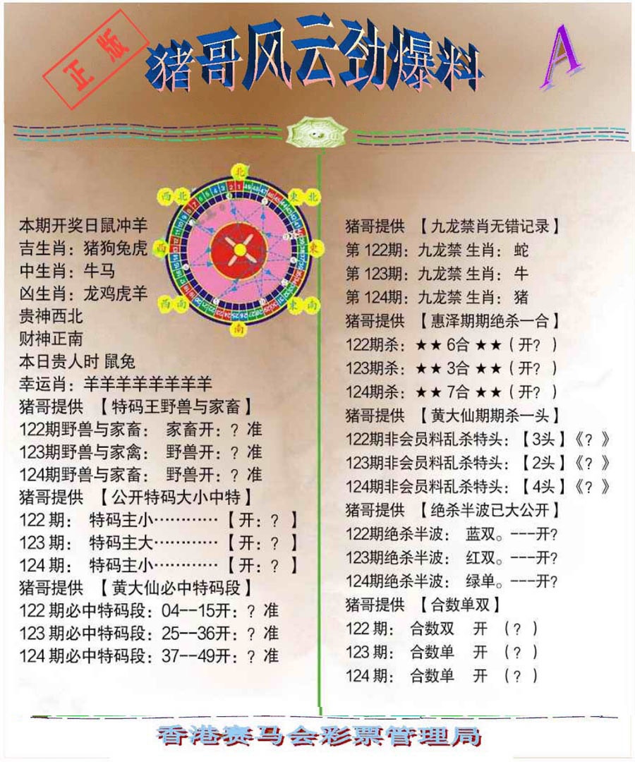 六合彩124期猪哥风云劲爆料A