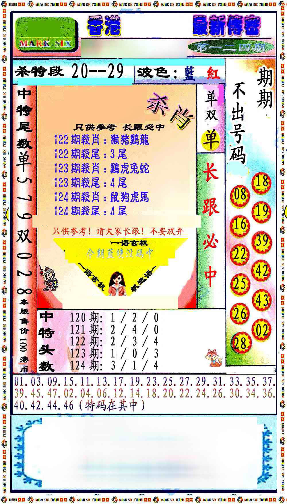 六合彩124期最新传密绝杀6肖