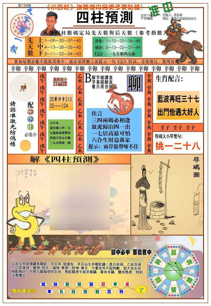 六合彩124期(新版)四柱预测A
