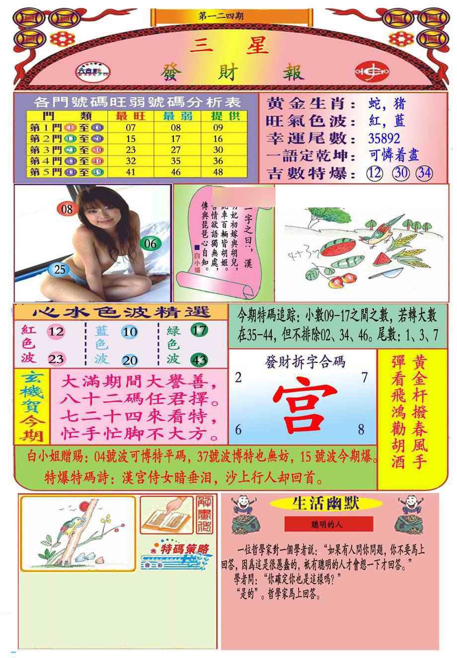 六合彩124期三星发财报(新图推荐)