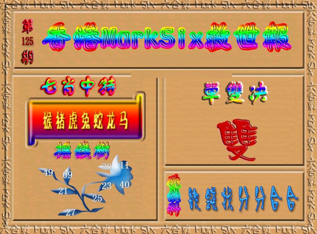 六合彩125期香港MarkSix救世报