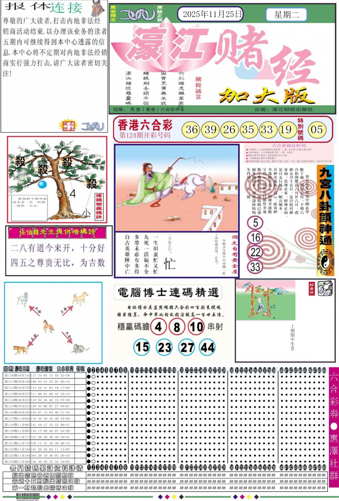 六合彩125期濠江赌经A加大版