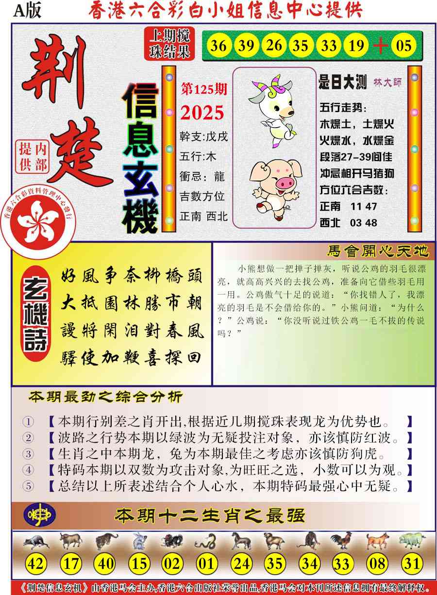 六合彩125期荆楚信息玄机A