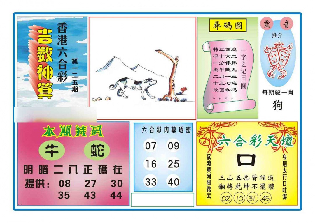 六合彩125期吉数神算(新图)