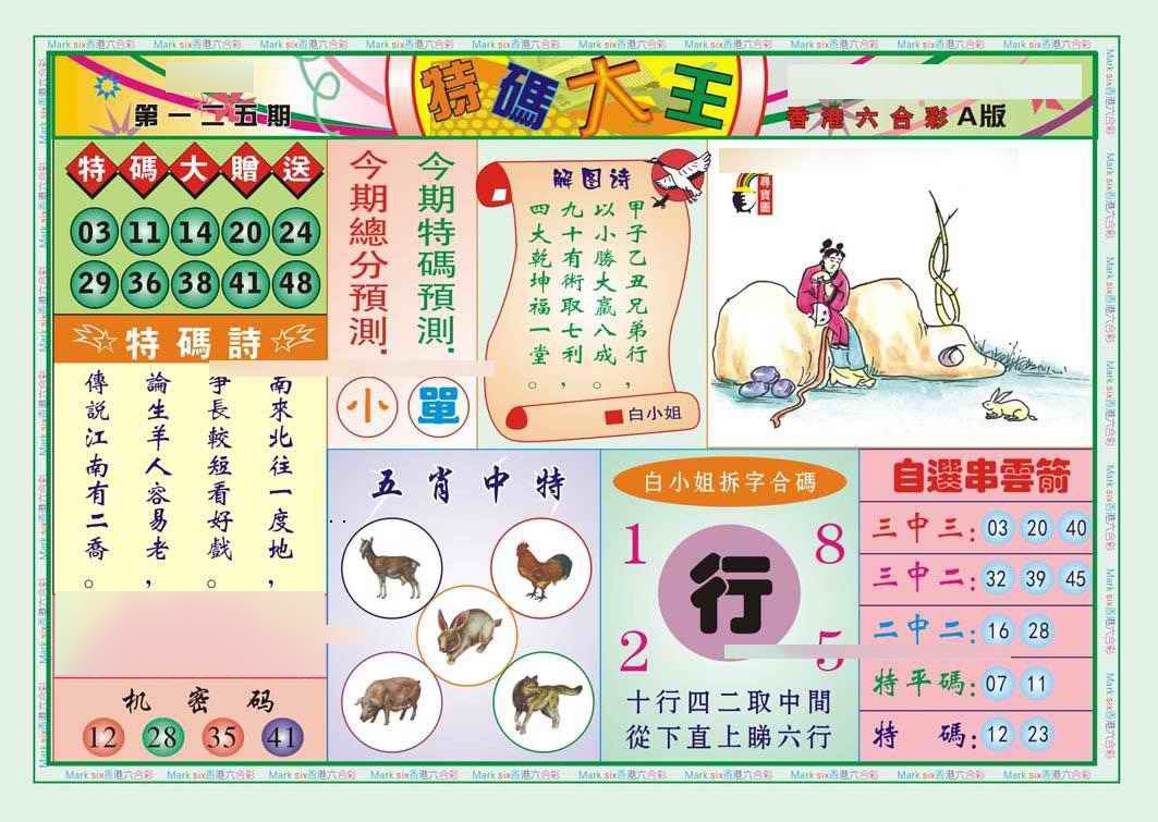 六合彩125期特码大王A（新图）