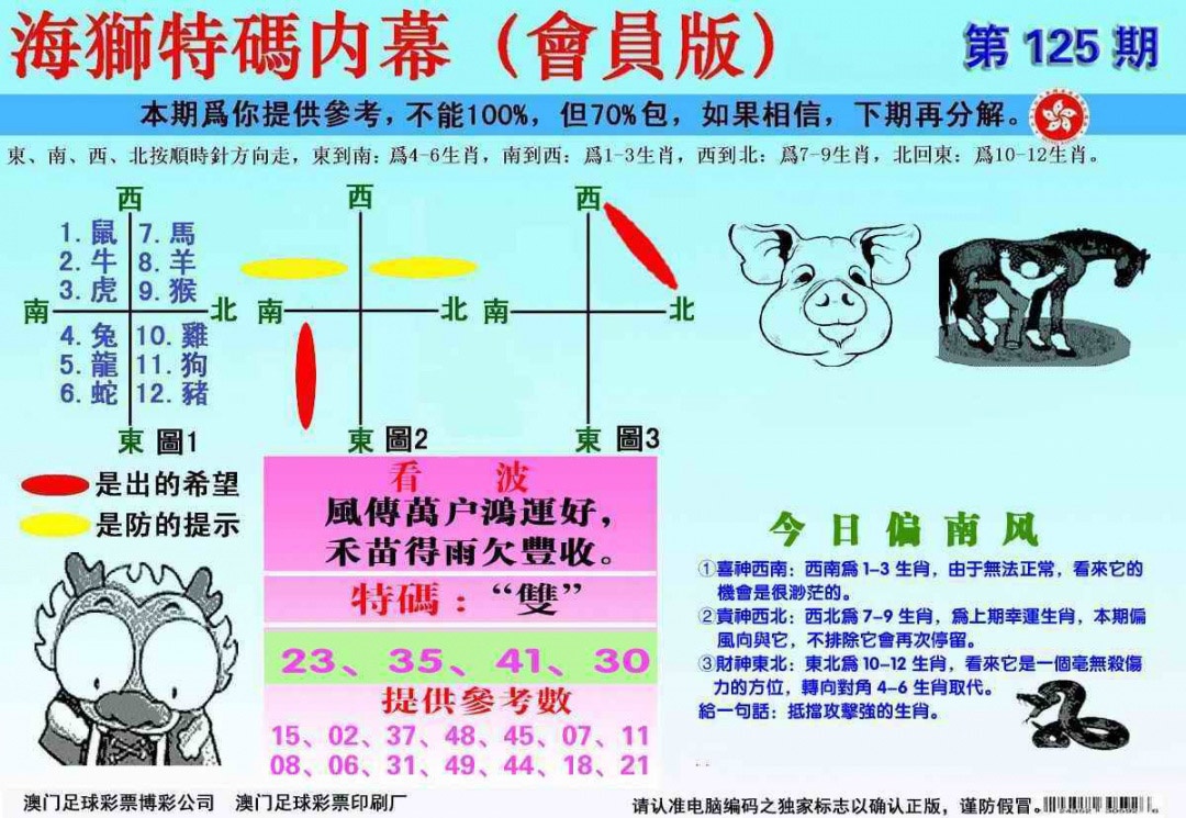 六合彩125期另版海狮特码内幕报