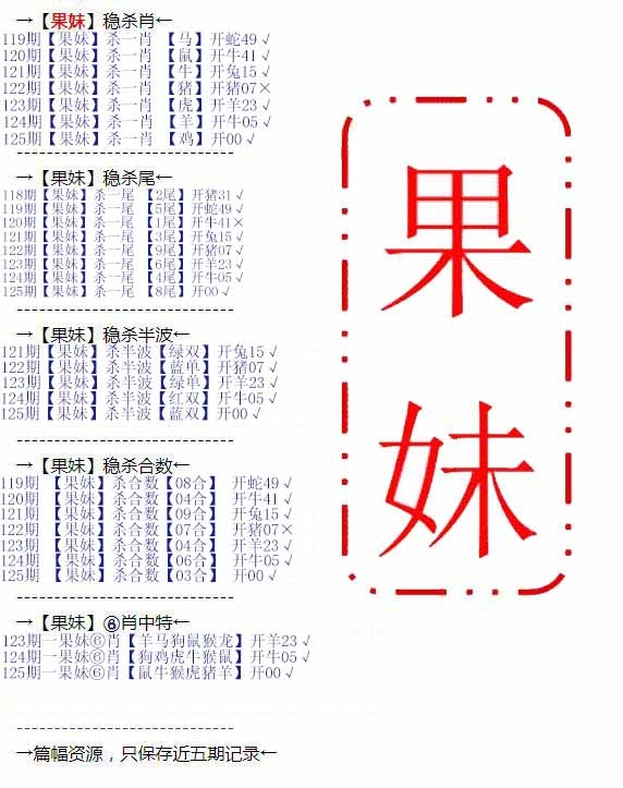 六合彩125期果妹心水