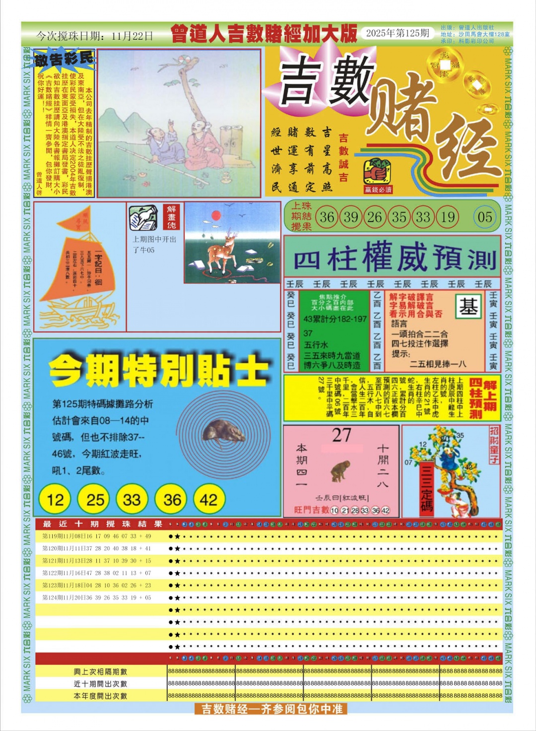 六合彩125期曾道人吉数赌经A加大版