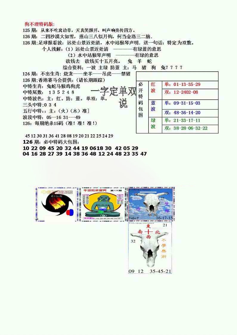 六合彩126期狗不理特码报