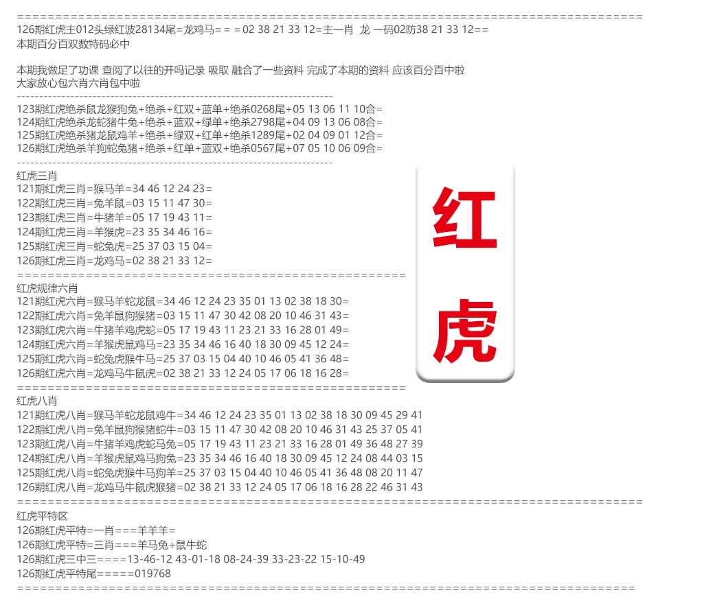 六合彩126期红虎综合资料