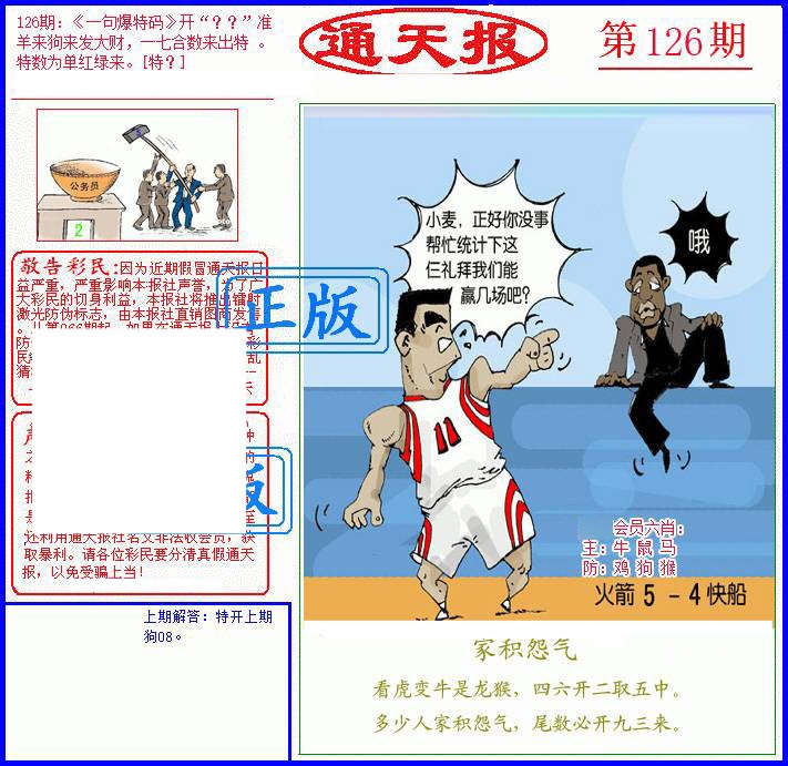 六合彩126期另通天报