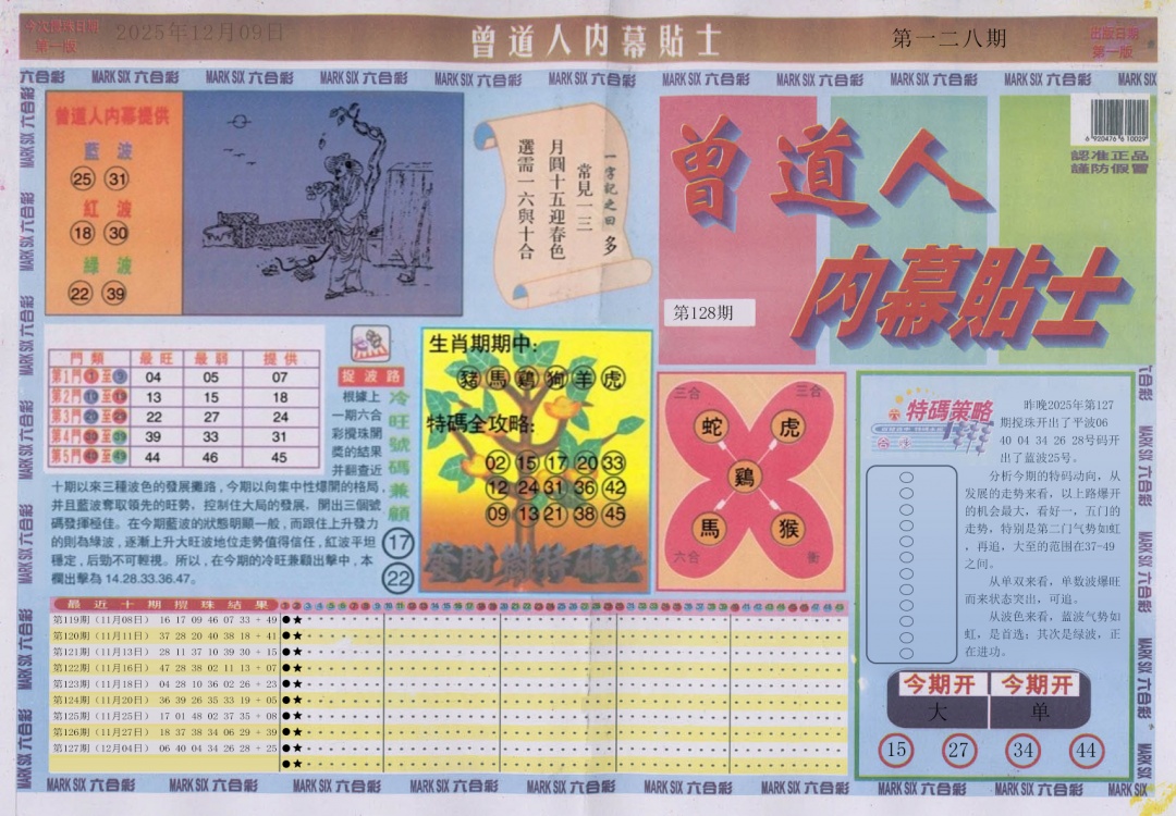 六合彩128期曾道人内幕贴士A