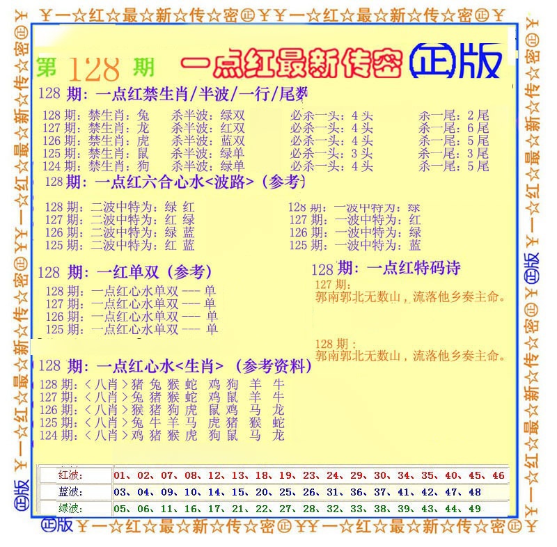六合彩128期一点红最新传密