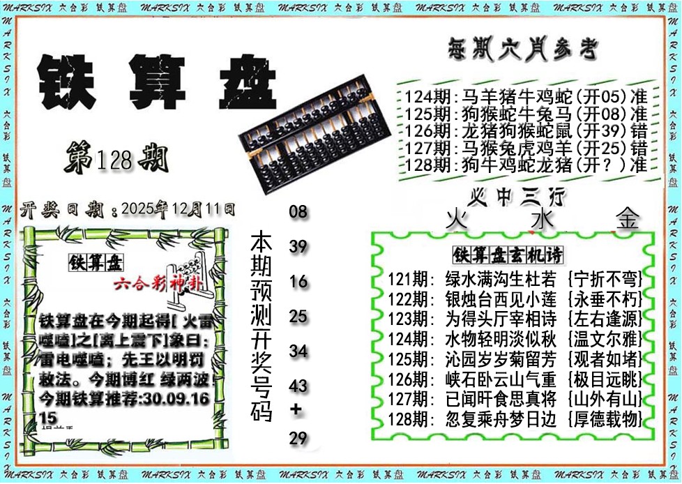 六合彩128期铁算盘