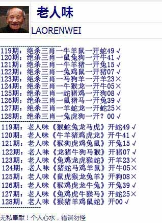 六合彩128期老人味