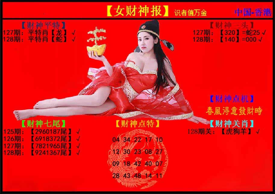 六合彩128期女财神报