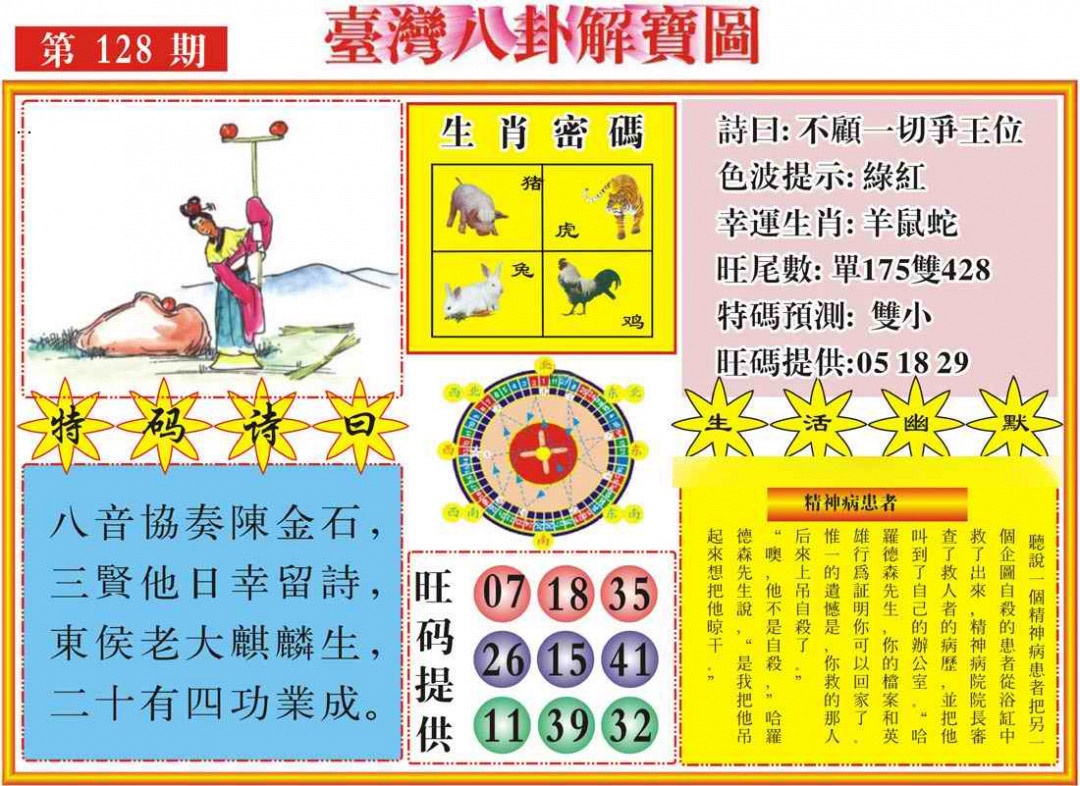 六合彩128期台湾八卦解宝图