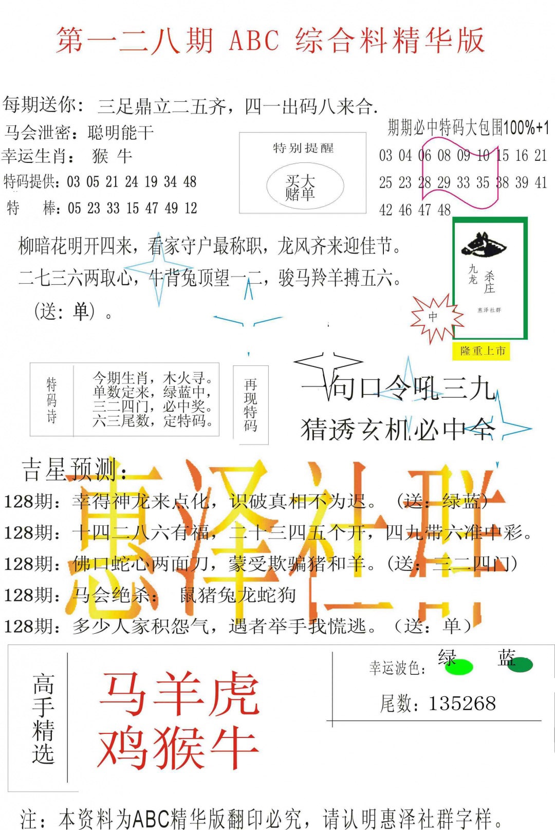 六合彩128期ABC综合正版资料