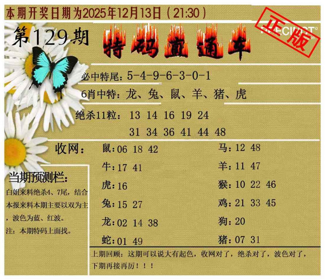 六合彩129期特码直通车