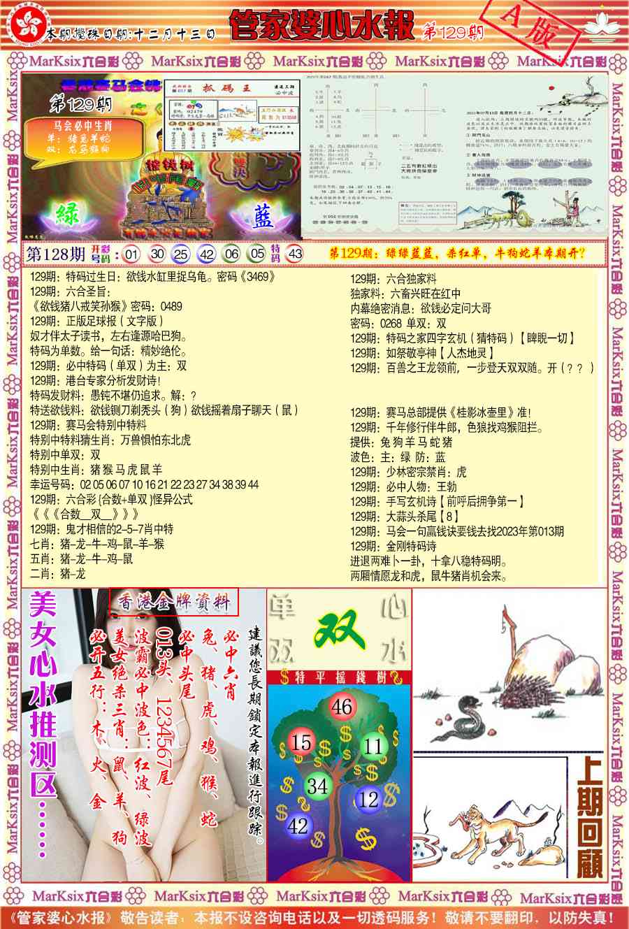 六合彩129期管家婆心水报A