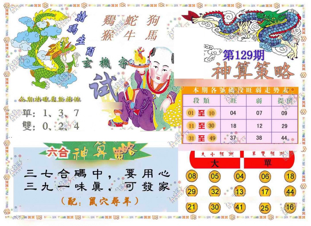 六合彩129期神算策略