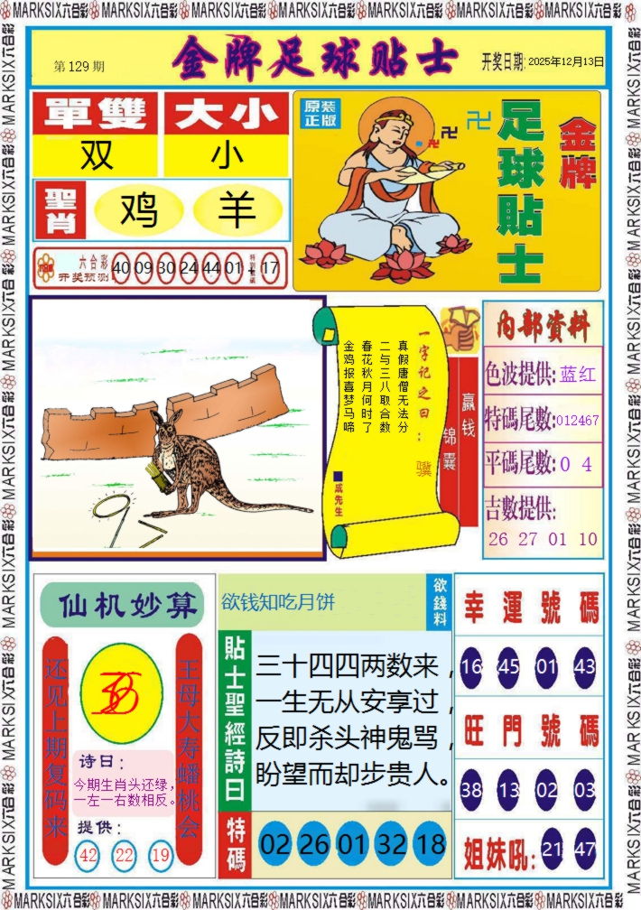 六合彩129期金牌足球贴士记录