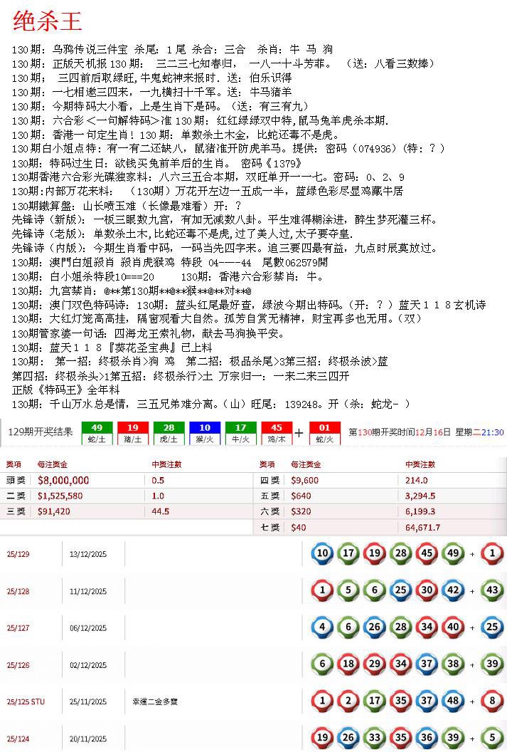 六合彩130期蓝天报B