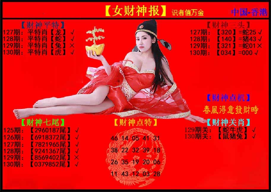 六合彩130期女财神报