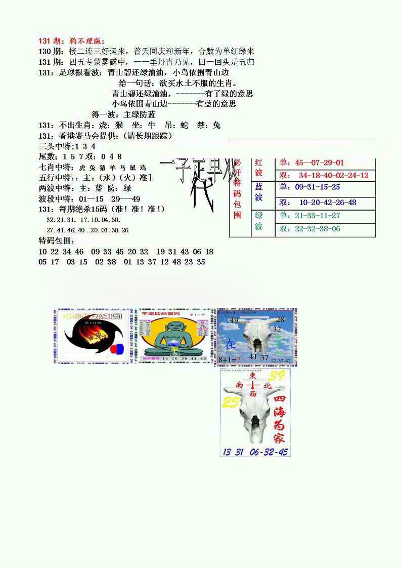六合彩131期狗不理特码报