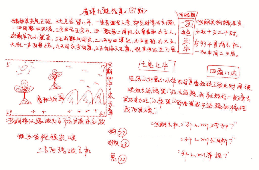六合彩131期九龙传真(手写)