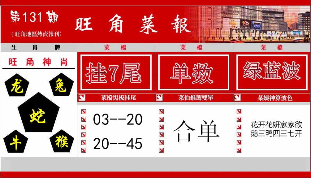 六合彩131期旺角菜报