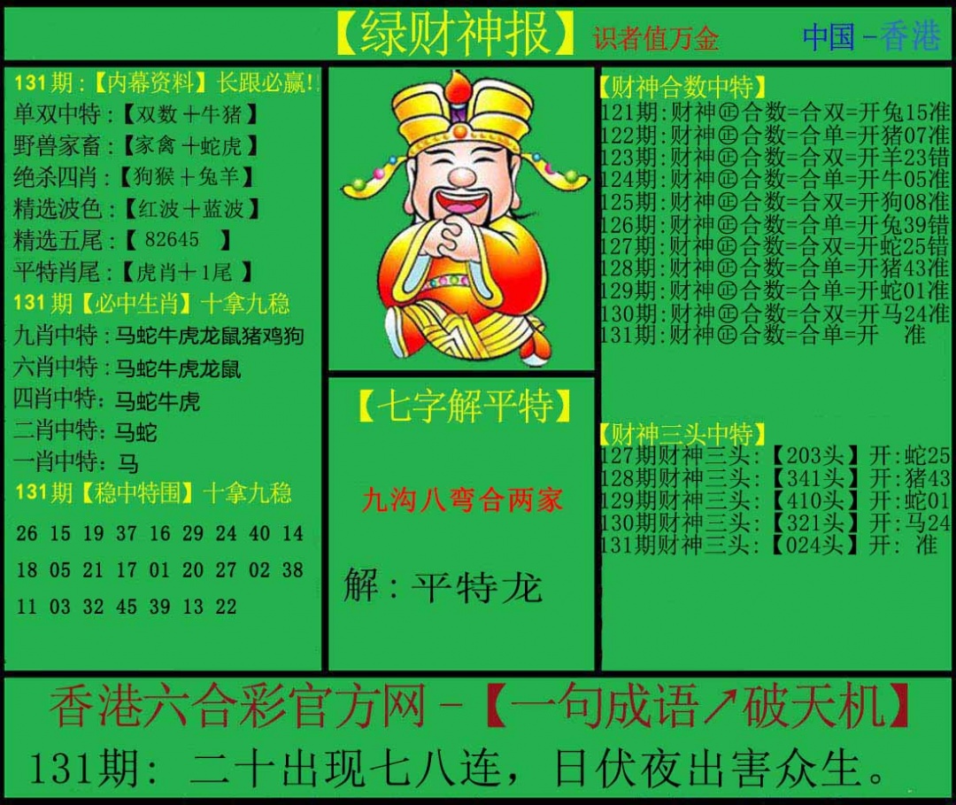 六合彩131期绿财神