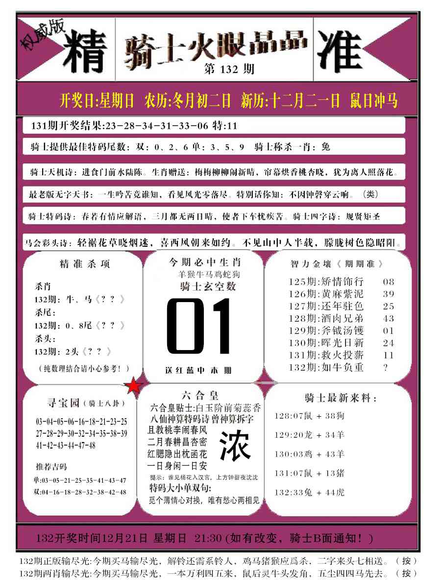 六合彩132期骑士火眼晶晶b