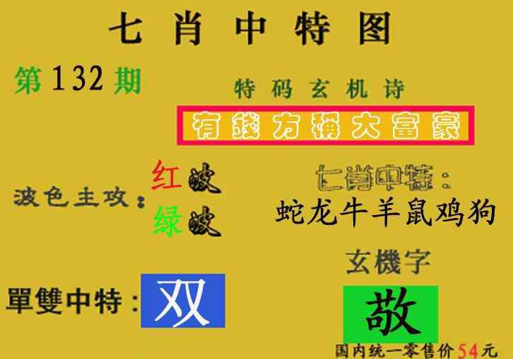 六合彩132期七肖中特(新图)