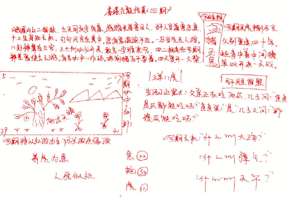 六合彩132期九龙传真(手写)