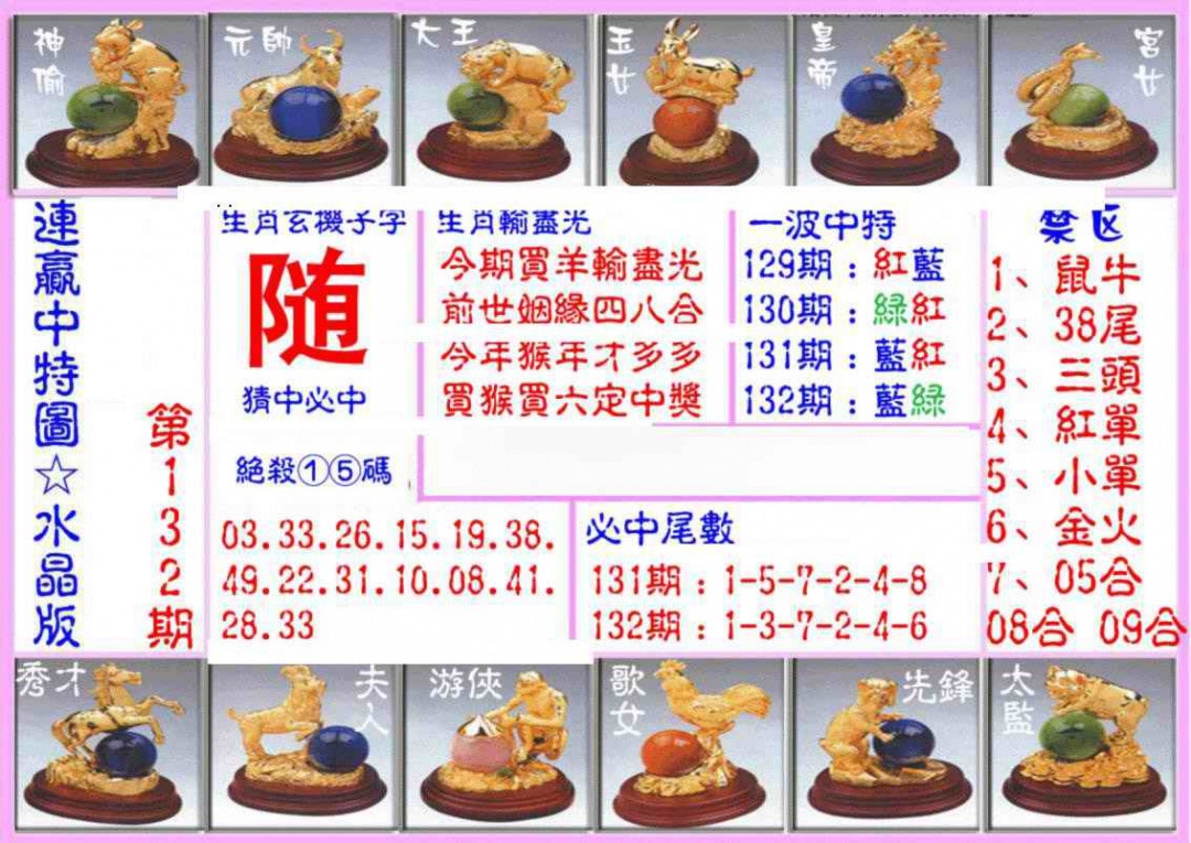 六合彩132期连赢中特图（水晶版）