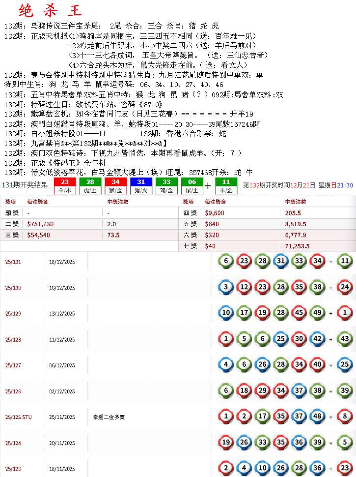 六合彩132期蓝天报B
