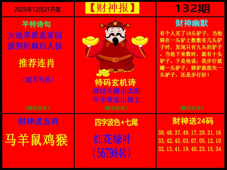 六合彩132期财神报