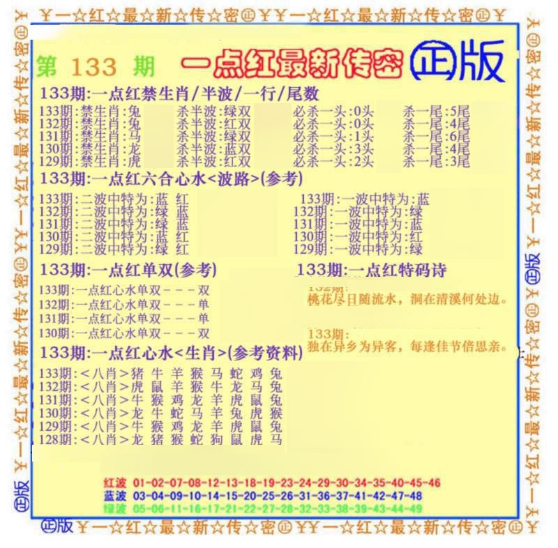 六合彩133期一点红最新传密(另)