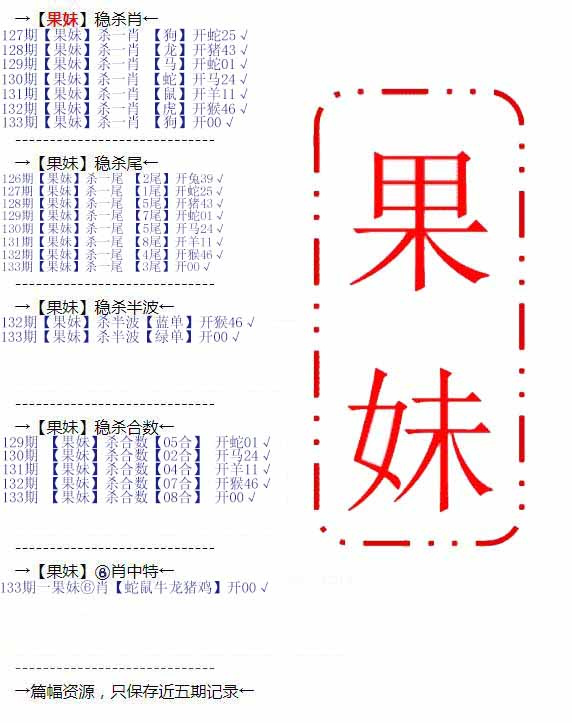 六合彩133期果妹心水