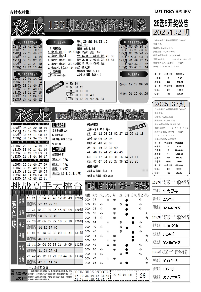 六合彩133期七星彩图(高清)D