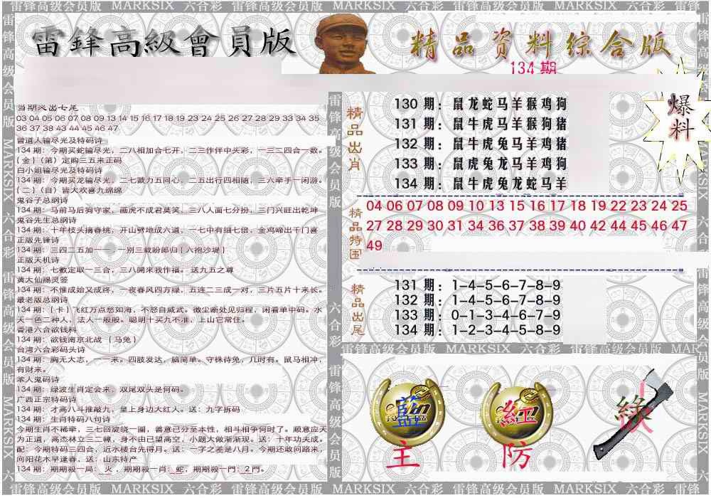 六合彩134期雷锋资料综合版