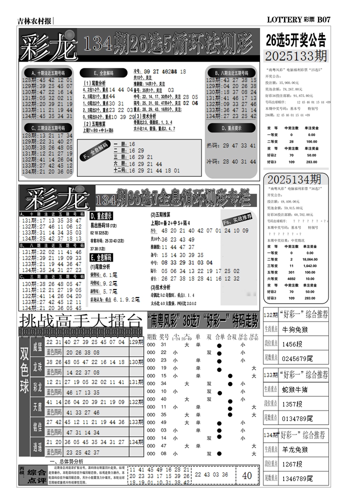 六合彩134期七星彩图(高清)D