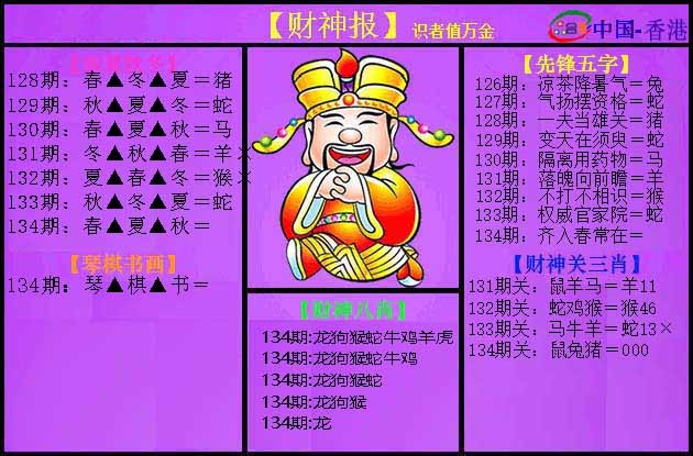 六合彩134期紫财神