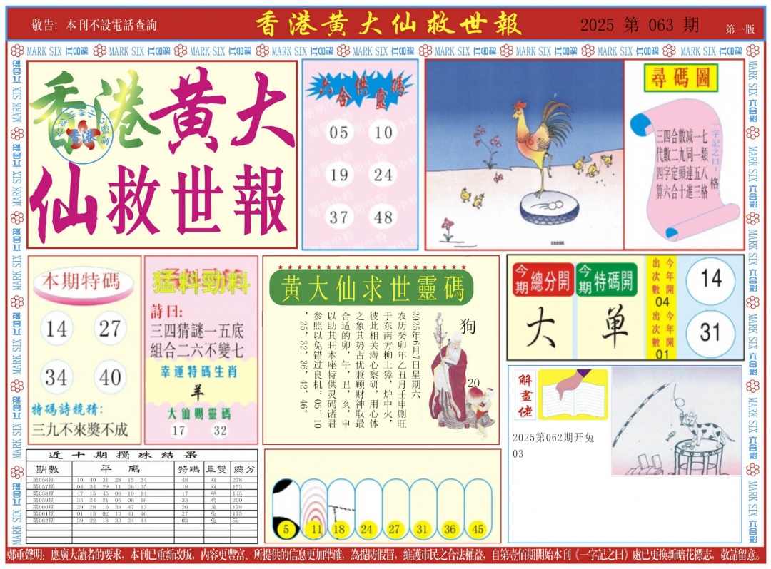 六合彩063期新黄大仙救世A
