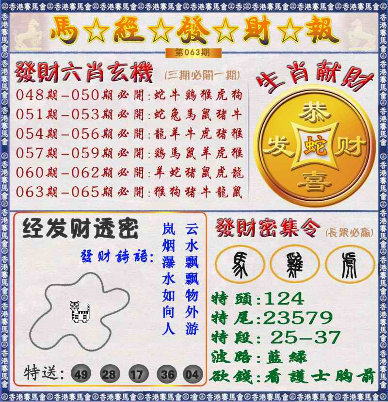 六合彩063期马经发财报（荐）