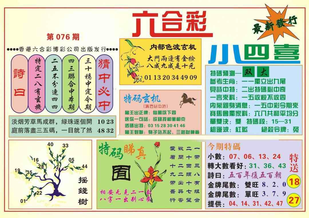 六合彩076期香港小四喜(新图)