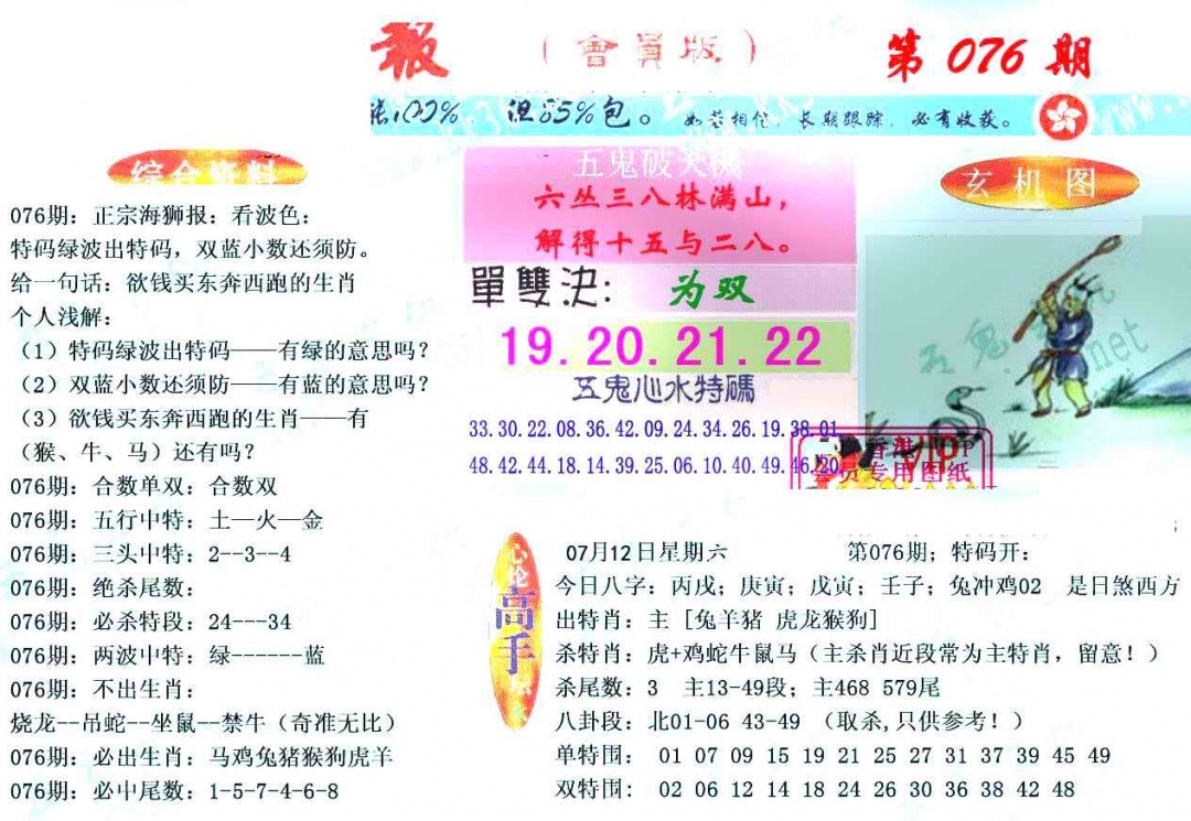 六合彩076期新五鬼玄机