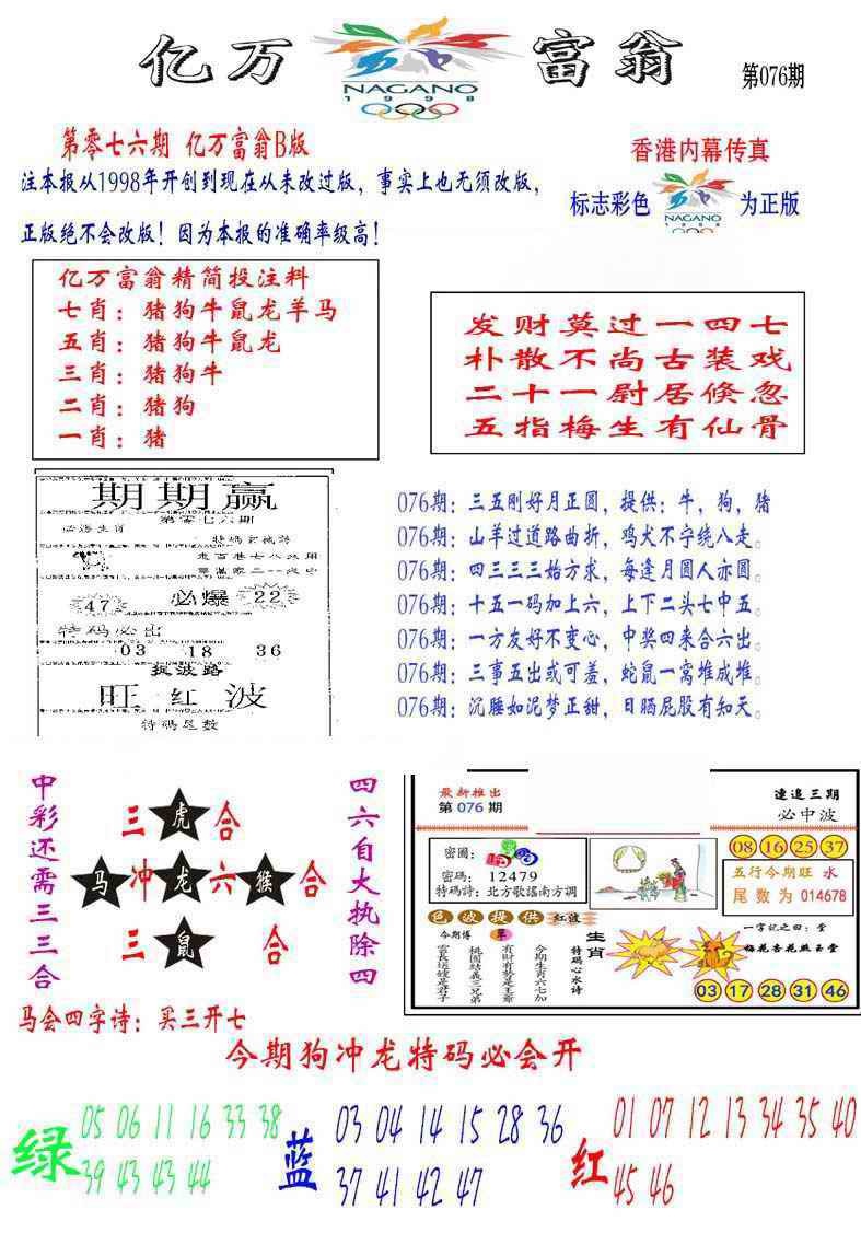 六合彩076期亿万富翁B